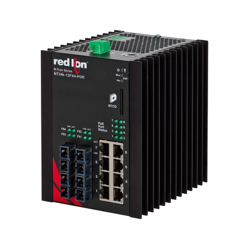 [NT24k-12FXE4-SC-80-POE-PT] NT24k PoE Series, 12-Port, N-Tron NT24k®-12FXE4-POE Managed PoE+ Gigabit Ethernet Switch, SC 80km PTP Enabled