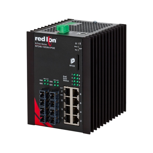 [NT24k-12GXE4-SC-80-POE] NT24k PoE Series, 12-Port, N-Tron NT24k��-12GXE4-POE Managed PoE+ Gigabit Ethernet Switch, SC 80km