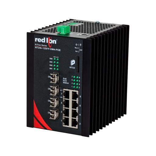 [NT24k-12SFP-DM4-POE-PT] NT24k PoE Series, 12-Port, N-Tron NT24k��-12SFP-POE Managed PoE+ Gigabit Ethernet Switch, DM4 SFPkm PTP Enabled