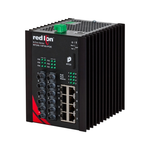 [NT24k-14FXE6-ST-80-POE-PT] NT24k PoE Series, 14-Port, N-Tron NT24k®-14FXE6-POE Managed PoE+ Gigabit Ethernet Switch, ST 80km PTP Enabled