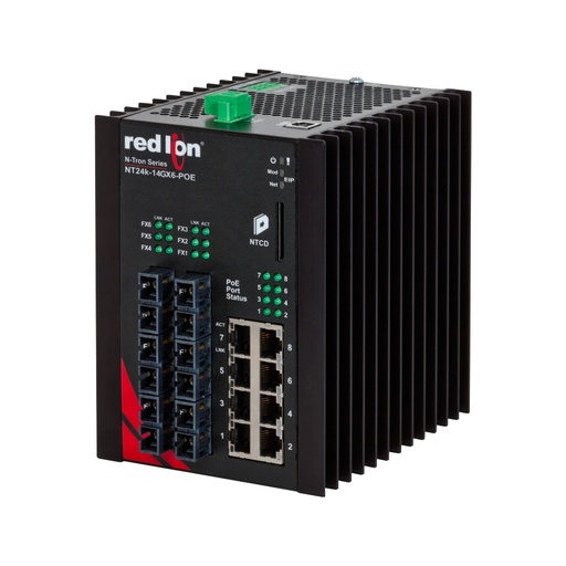 [NT24k-14GXE6-SC-80-POE-PT] NT24k PoE Series, 14-Port, N-Tron NT24k®-14GXE6-POE Managed PoE+ Gigabit Ethernet Switch, SC 80km PTP Enabled