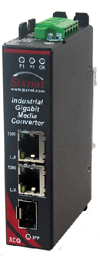 [SLX-3EG-1SFP] SLX Series, 3-Port, Sixnet SLX-3EG Unmanaged Industrial Gigabit Media Converter
