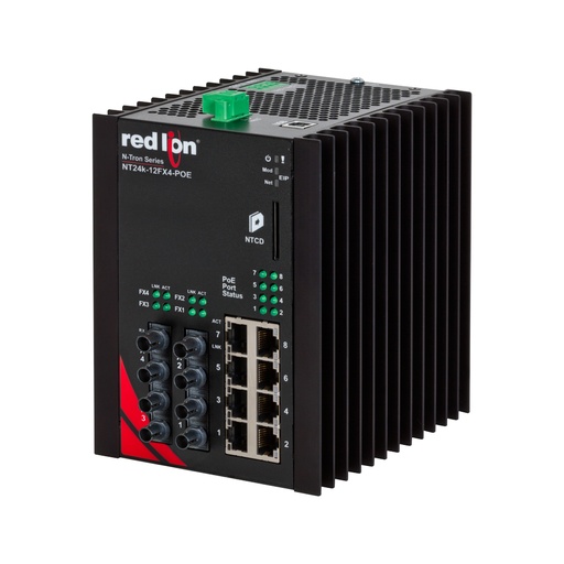 [NT24k-12FXE4-ST-40-POE-PT] NT24k Series, N-Tron NT24k®-12FXE4-POE Managed PoE+ Gigabit Ethernet Switch, ST 40km PTP Enabled
