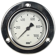 [52816562] Wika 233.53 Series Liquid Filled Pressure Gauge, 2.5" Dial, 0 to 1000 psi, 1/4" NPT CBM, SS Front Flange Panel Mount