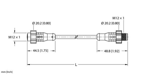 [100034391] Turck Actuator and Sensor Cordset, Extension Cable (EKRT-ESRT-A4.400-GC2K-4)
