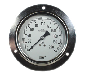 [52775815] Wika 633.50 Series Glycerin/Water Filled Capsule Pressure Gauge, 4" Dial, 0 to 150 inH2O, 1/4 NPT SS Lower Back Mount, Front Flange