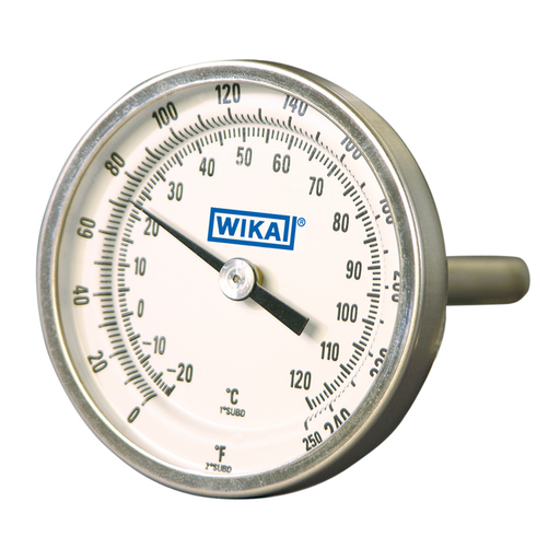 [52782809] Wika TI.20 Series Bimetal Thermometer, 50/400F, 1% Accuracy, Glass Window, 1/4"npt PROCESS CONNECTION, 5" STEM. 2" BACK MOUNT