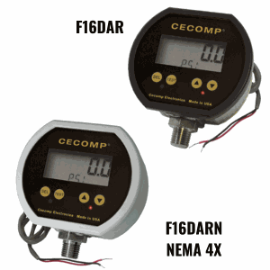 [F16DAR3PSIG-I] Cecomp F16DAR Series Pressure Gauge w/2 SPDT Alarm Relays and Analog Output