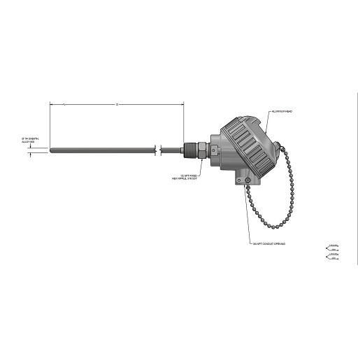 [J48U-012-00-8HN31] Pyromation, Type K Thermocouple, Single, 12 Inch Length