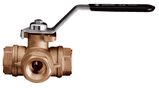 355N / 365N Combi-Sfer Series 3-Way Brass Ball Valve with ISO 5211 Pad for Actuator, Standard Port, FNPT