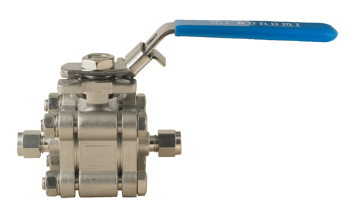 1300 North America Series 3-pc. Stainless Steel Standard Port Instrumentation Ball Valve w/ Compression Ends, Locking Handle and ISO 5211 Direct Mounting Pad