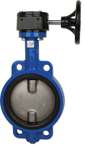 GN500S Butterfly Valve Series Gear Operated NSF Approved Rubber-Lined Wafer-Style Butterfly Valve w/ Nylon-Coated SS Disc
