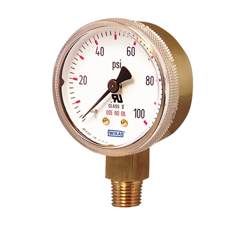 [52789364] Wika 111.11 Series Dry Compressed Gas Regulator Gauge, 2" Dial, 0 to 160 psi, 1/8 NPT Brass Center Back Mount, O2 Cleaned