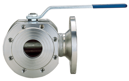 776018 Combi-Sfer Series Stainless Steel Flanged ANSI 150 3-Way L-Ported Diverter Ball Valve w/ ISO 5211 Pad and Double "D" Stem