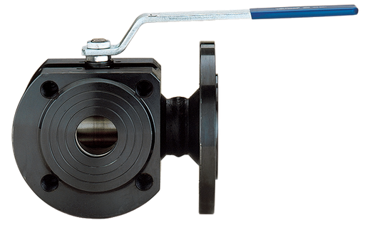 776032 Split-Body Series Carbon Steel Flanged ANSI 150 3-Way L-Ported Diverter Ball Valve w/ ISO 5211 Pad and Double "D" Stem
