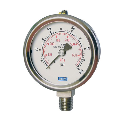 [52790730] Wika 232.53 Series 2.5" Stainless Steel Pressure Gauge, 1000 kPa, G 1/4 B, LM