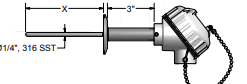 [R3T285L88R483-24-CIP-1-5-63] Pyromation CIP Sanitary Reduced-Tip RTD, Dual 3-Wire, 24" Immersion, 1/2" > 1/4" Tip, PP Head, 1-1/2" OD, SS CIP Tri-Clamp