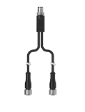 [813927] M12 Y Splitter - Passive. 4 pin Male M12 A Code; 2x 4 pin Female M12 A Code 0.2 m Cables. Parallel Wiring