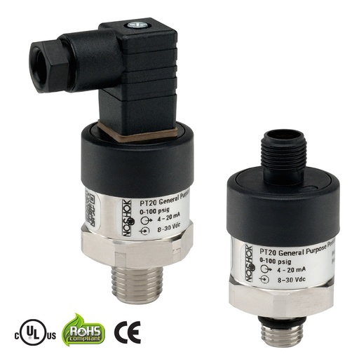 NoShok PT20 Series General Purpose, Fixed Range Pressure Transmitter