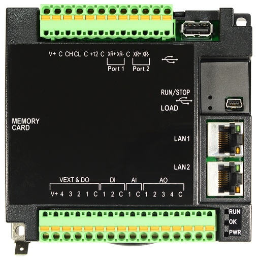 [HE-RCC2414] End of Life - RCC Logic controller without display. 2 digital DC inputs,4 digital outputs, 1 analog input, 4 analog outputs, 2 half-duplex RS-485 ports, CAN, 10/100 Ethernet.