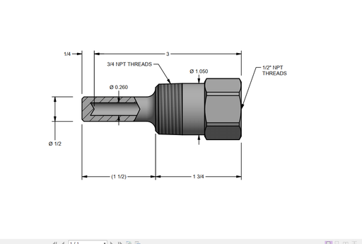 [S4D0308] Thermowell, 316SS, 1.5Inch Insertion, 3/4"NPT Process Connection