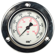 [50337378] Wika 232.53 Series Ready to Fill Pressure Gauge, 2.5" Dial, 0 to 7500 psi (bar), 1/4 NPT Brass Back Mount, Front Flange