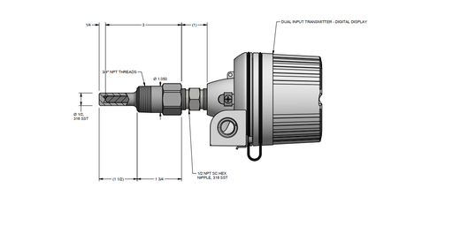 [RAF285L483-S4D0308-SC-8HN36T82-D10-33-85-85-B-U-S(0-100)C,I] Dual RTD, Insertion 1.50", Temperature Range 0-100C, Transmitter Calibration (5 Points), MTR (Thermowell), Wake Frequency Calculation