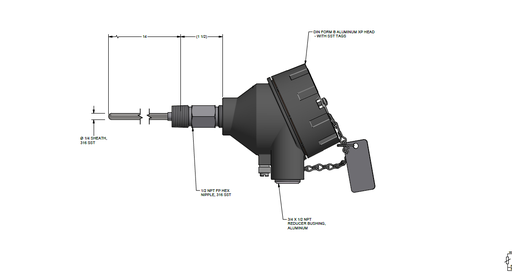 [R1T185L483-S4C06(1/2)08-SL-8HN91] Explosion Proof RTD, 3 Wire, 14 Inch