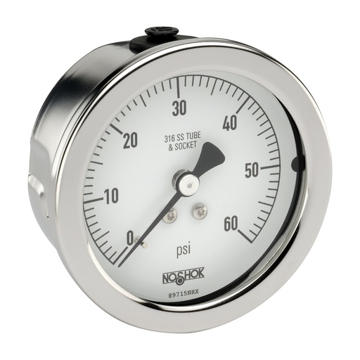 [40-510-400-AMMONIA-SSFF] 500 Series Stainless Steel Liquid Filled Pressure Gauge, 4" Dial, 400 PSI/Ammonia Scale, 1/2" NPT Lower Back Mount, Stainless Steel Front Flange