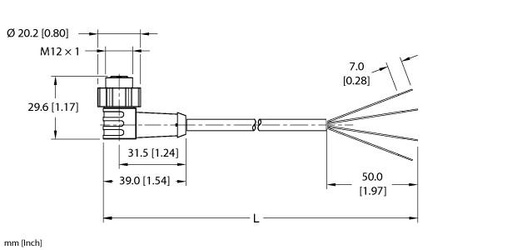 [UX19122] Turck Actuator and Sensor Cordset, Connection Cable (EKWT-A4.400-GC2K-5)