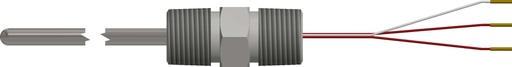 [RBF185L483-012-SL-8HN22] Pyromation Fixed-Sheath RTD, Single 3-Wire, 1/4" OD, 12" SS Sheath, 3" FPM Leads w/Term. Pins