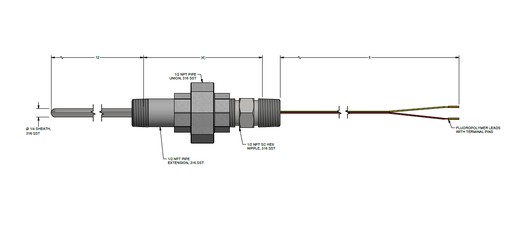 [J68U-003-15C-6HN22] Single Thermocouple Type K, 12inch Insertion