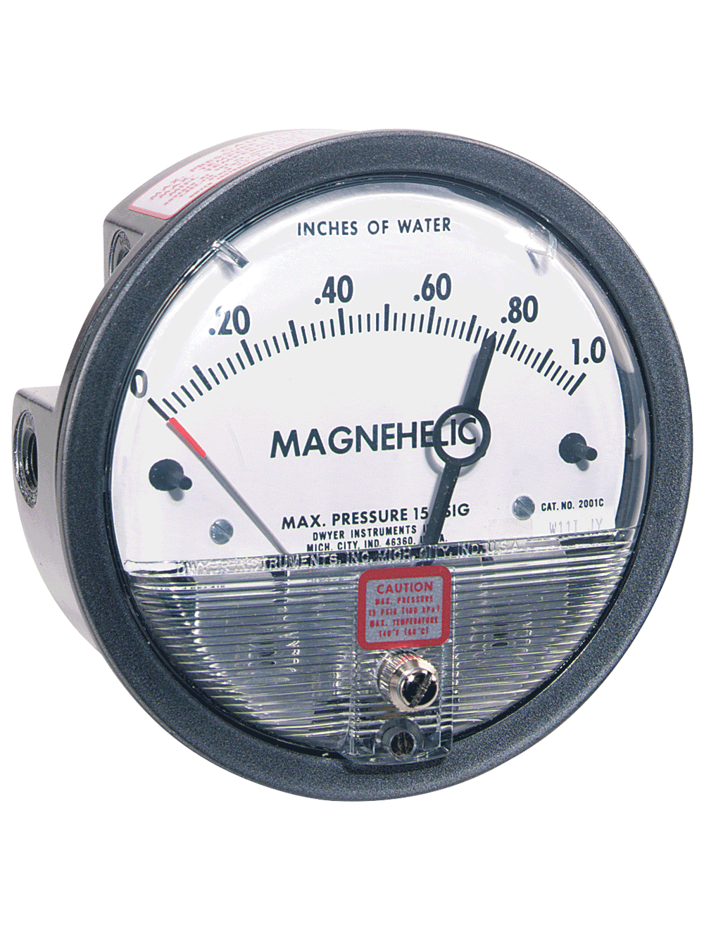 [2001-ASF] Differential pressure gage, range 0-1.0" w.c., minor divisions .02. with adjustable signal flag