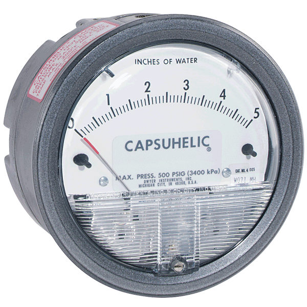 [4010] Capsuhelic Differential Pressure Gauge, 0-10" H2O Range, 1/4" NPT Ports