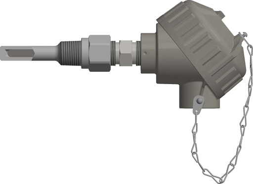 [RAT185H483-H4D03(1/2)09-SC-8HN31,I] Pyromation Spring-Loaded RTD, Single 3-Wire, 1/4" OD, Aluminum Head, SS Tags, 3.5" Thermowell (SS, 3/4 NPT)
