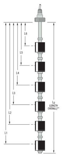 [W1119379] Gems LS-800 Point Level Switch Assembly, 6 Levels - LS-800-3-SS-BN-SPST-020-GR1-6