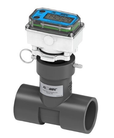 [UM050NFPRUXXA20-QUDSBAN1-GMB] Flomec Model UM-050-N-Q Ultrasonic Flow Meter, Battery Powered Display, Schedule 80 PVC Tee for Water, 2" FNPT