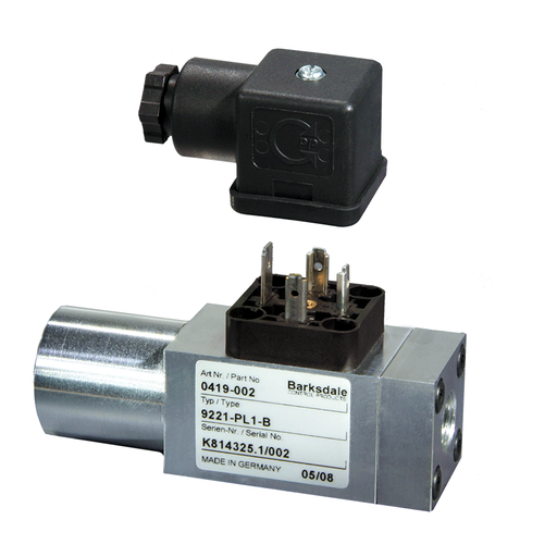[8AD1-PL1-B] Barksdale Series 8000 Compact Pressure Switch, , 1/4"NPT Female, Silver Contacts SPDT, Plug Din 43650 A, IP65, Buna-N Seals, Dec:-  43-2320 PSI Increasing;- 75-2610 psi