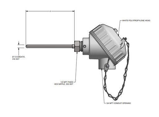 [RAT185H484-006-SL-8HN31,GS] Pyromation, 4 Wire RTD, 6inch Insertion, Class A Tolerance. 