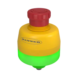 [26628] SSA-EB1PLGR-12ECQ8 - SSA-EB1 30 mm Mount Emergency Stop Push Button. Green and Red Flash/Solid Illuminated Base. 40 mm Actuator. IP65; Contacts: 2NC/1NO-PNP; 8-pin M12 Integral QD