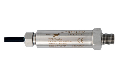 [0208.17502.0213194.13] Keller Valueline Pressure Transducer, -14.7 to +55 PSI Range, 4-20mA Output, 10M (32 ft) Cable, 0.25% Accuracy, Lightning Protection, IP68