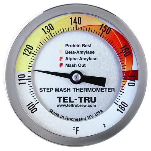 [341E30GQAALEAAA] Tel-Tru 3" Dial Thermometer, Back Connected, 100/180F, PLAIN, 30" Stem