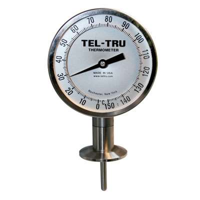 [40100207B6LAJAA-10] Tel-Tru 3" Dial Thermometer, Bottom Connected, 50/300FC, 1.5" Sanitary Flange, 2.5" Stem