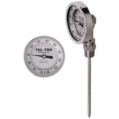 [40100453AKKAAAA] Tel-Tru 3" Dial Thermometer, Bottom Connected, -40/160F, 1/2" NPT, 4" Stem