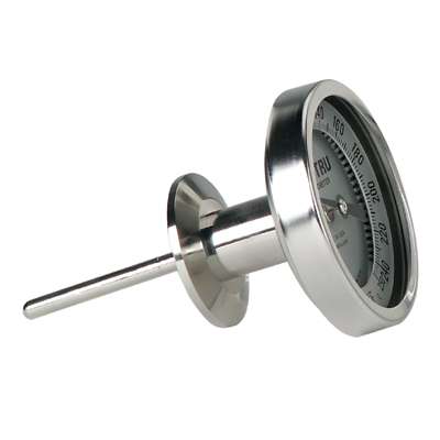 [48100277B6NAAAA-10] Tel-Tru 4" Dial Thermometer, Back Connected, 0/150C, 1.5" Sanitary Flange, 2.5" Stem