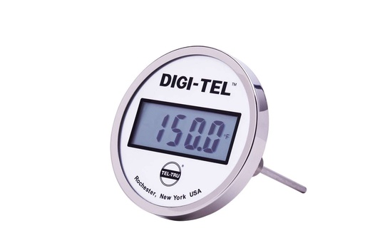 [ND5BB09111-P22126] Tel-Tru 5" Digital Thermometer, Back Connected, -75/750F, 1/2" NPT, 12" Stem