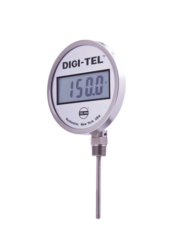 [ND5CB09111-P22096] Tel-Tru 5" Digital Thermometer, Bottom Connected, -75/750F, 1/2" NPT, 9" Stem