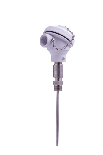 [NPAA3209A101D01A1] Tel-Tru Industrial RTD, 1/2" NPT, 9" Probe, 1/4" OD, White PP Head (FDA), Terminal Block - Ceramic, 3-Pole, Center Hole