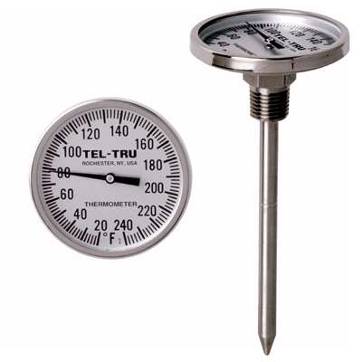 [31100663AILADAA] Tel-Tru 2" Dial Thermometer, Back Connected, 50/400F, 1/4" NPT, 6" Stem