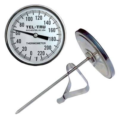 [24101255AFFADAA] Tel-Tru 3" Dial Thermometer, Back Connected, 0/180F, Recal Nut, 12" Stem